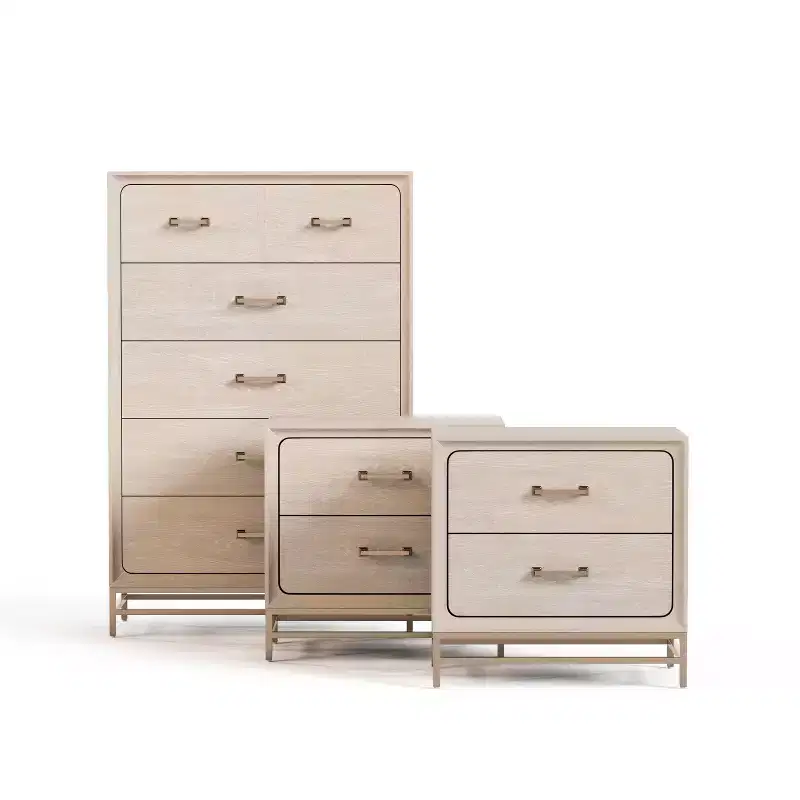 HOMES: Inside + Out 3pc Neovesi Wood 2 Nightstand and Chest Set Boho Oak