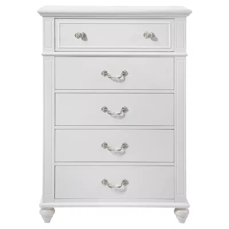 Annie Vertical Dresser White - Picket House Furnishings: 5-Drawer Storage, Crystal Handles, MDF & Rubberwood