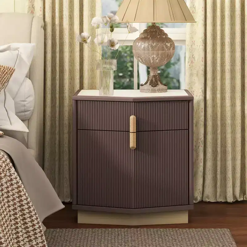 Whisen Nightstand, Bedside Table, End Table with Bulging Design, Vertical Stripes, 2 Drawers, Silent Rails, Anti-Tip Device, Sturdy Base