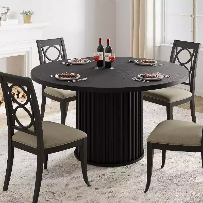 Acekool 47 Round Dining Table for 4-6, Industrial Kitchen Table with Waveform Metal Pedestal Base for Dining Room