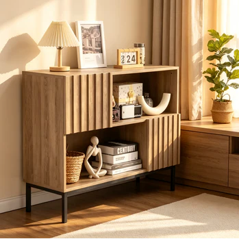 Modern Farmhouse Entryway Console Table with Storage Cabinet and Display Shelf