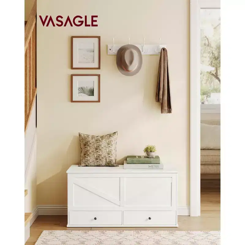 VASAGLE Storage Chest, Storage Bench with 2 Fabric Drawers, Farmhouse Style, 15.7 x 39.4 x 19.9 Inches