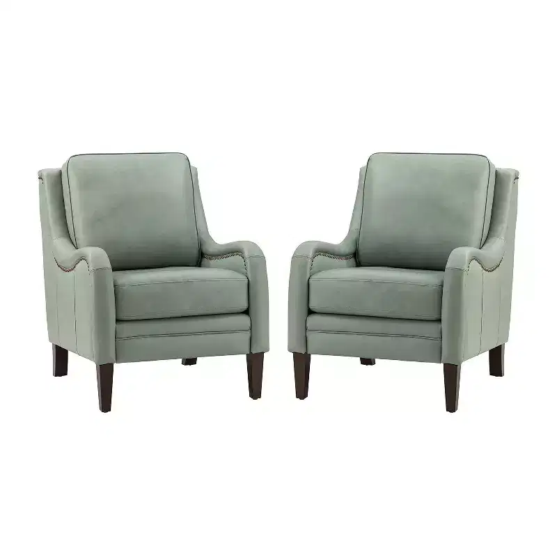 Set of 2 Regina 27.56 Wide Genuine Leather Armchair with Removable Cushions and English Arms| ART OF LIVING DESIGNS