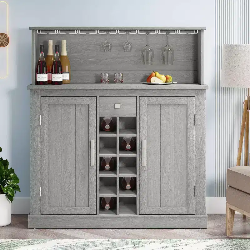 47 in Wood Granite Pattern Storage Cabinet