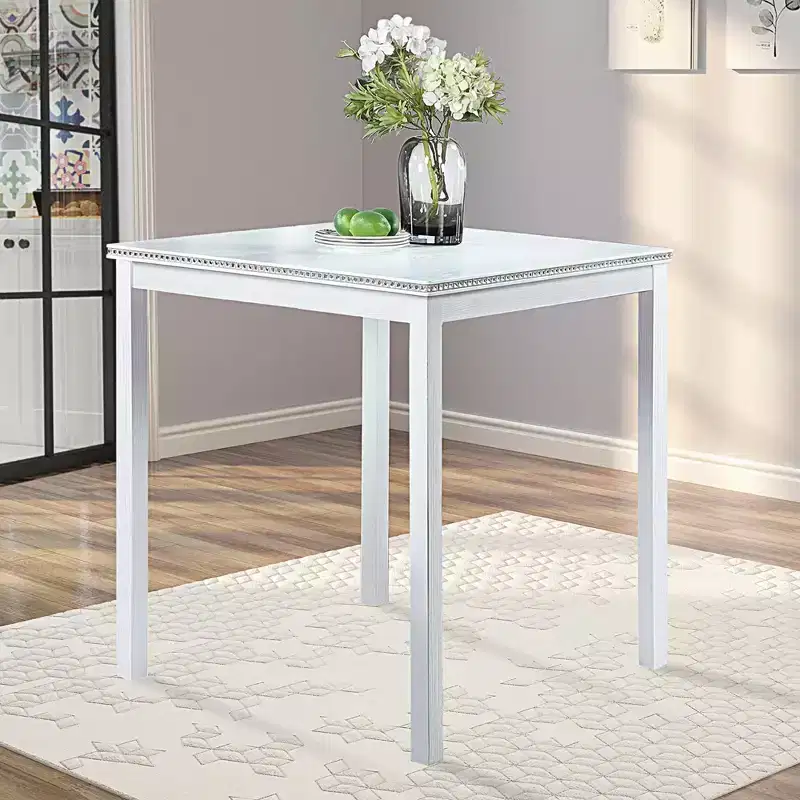 MAYEERTY Wooden Square Counter Height Dining Table, White Kitchen Table for Small Space for 4