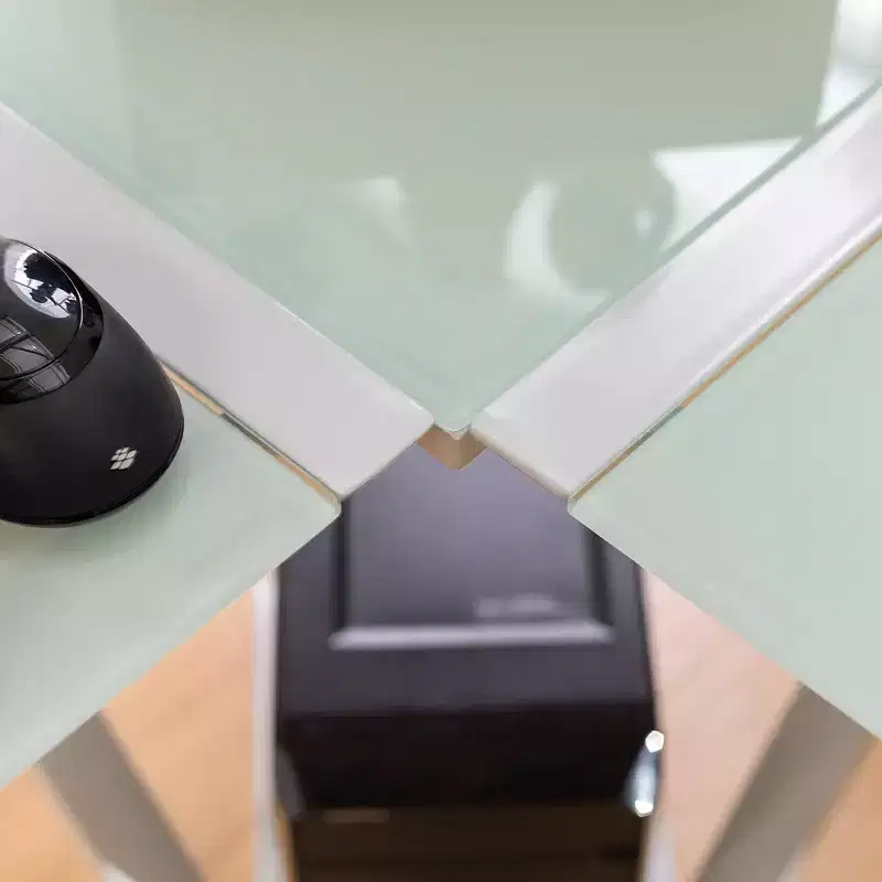 Modern L-Shaped Metal and Tempered Glass Computer Desk with X-Frame