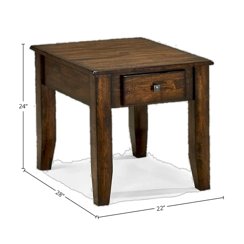 Brown Hand-Distressed Mango Wood End Table with 1 Drawer and Brushed Metal Pulls for 1 Person