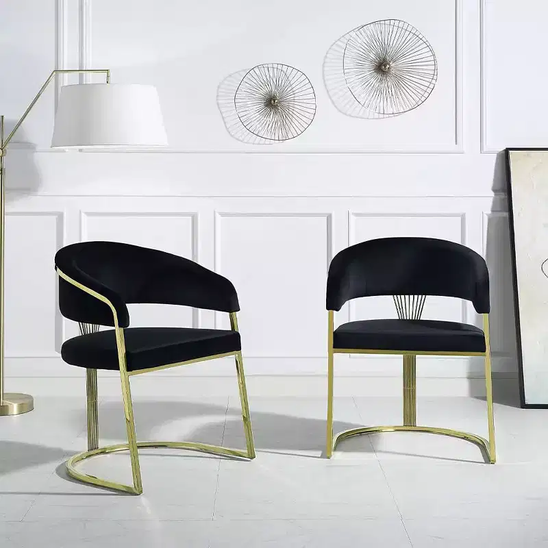 20" Accent Chair Black Velvet/Mirrored Gold -: No Assembly, Stainless Steel Frame