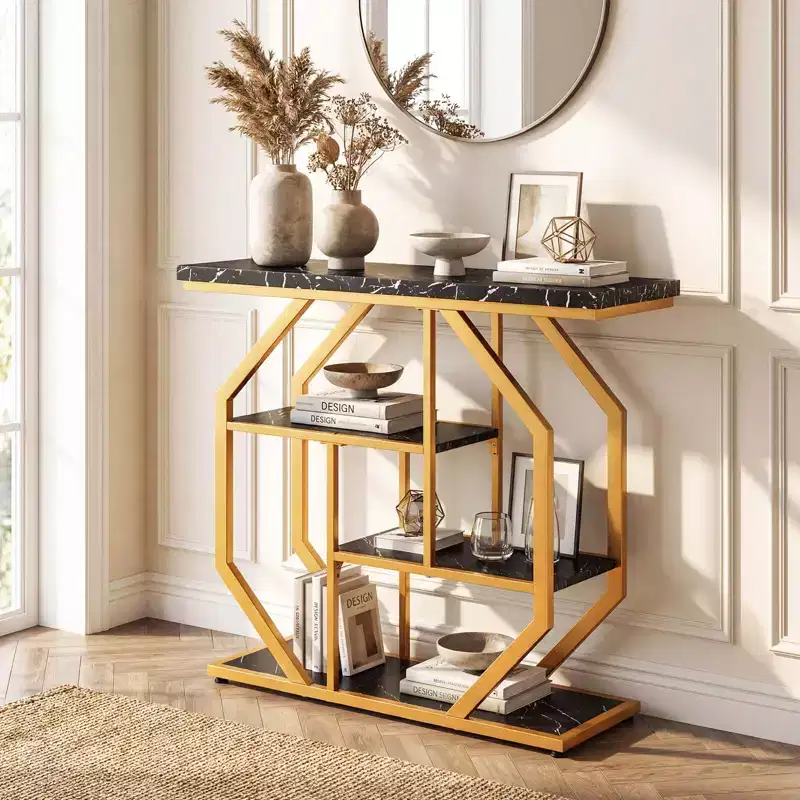 Costway 40'' Console Table w/Storage Shelves Geometric Metal Frame for Hallway Entrance
