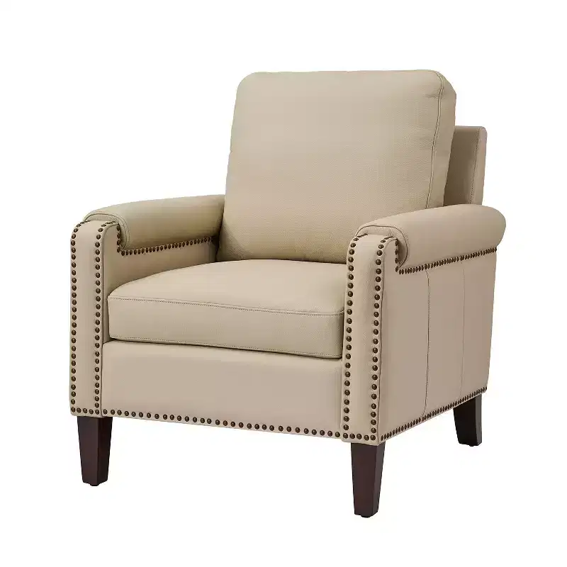 Hellmuth Genuine Leather Armchair with Removable Cushion and Nailhead Trims | HULALA HOME