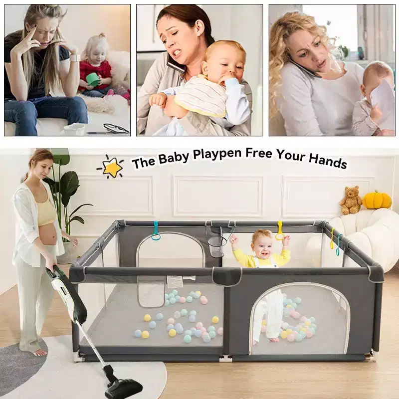71x59 4-Panel Baby Playpen Spacious & Secure Portable Playard