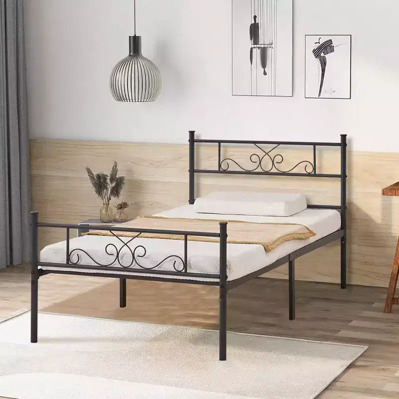 VECELO Twin/Full/Queen/King Size Bed Frame with Headboard&Footboard, Metal Bed Platform, Black