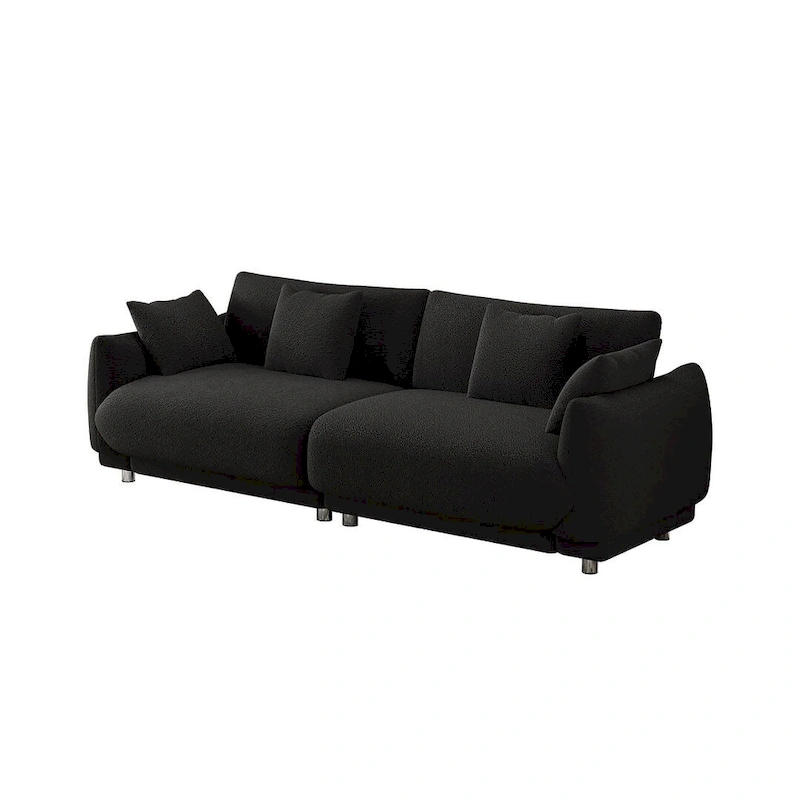 86.6 Modern Teddy Velvet Triple Sofa with 4 Pillows and Metal Legs