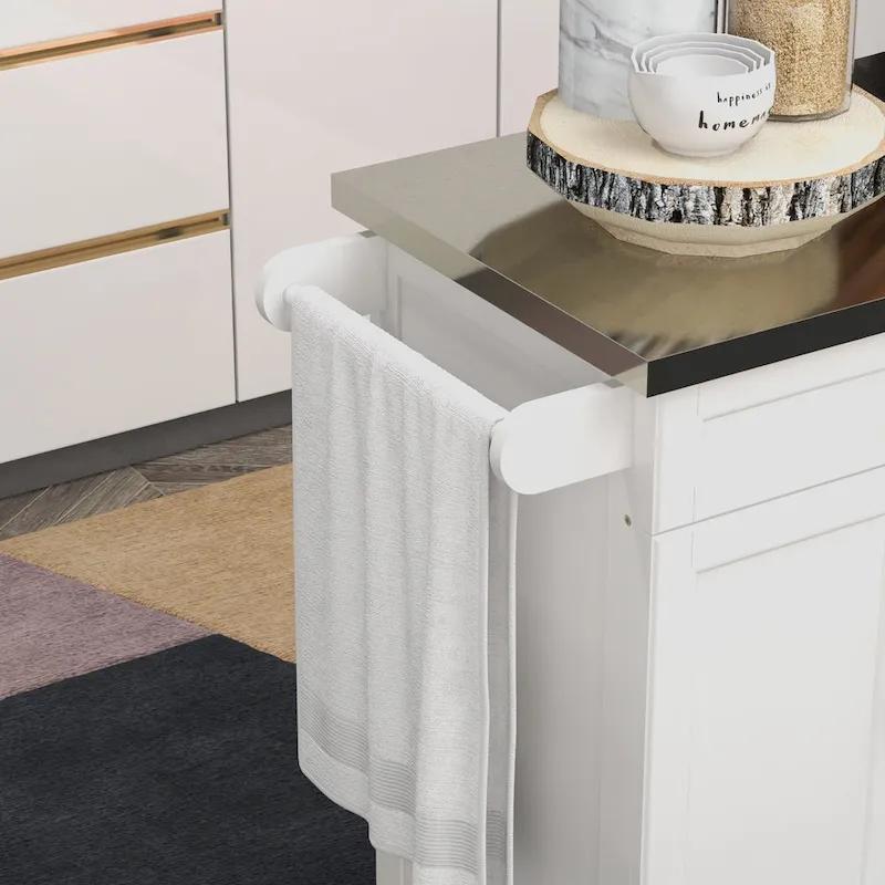Kitchen Island on Wheels, Rolling Kitchen Cart with Stainless Steel Countertop, Drawer, Gray