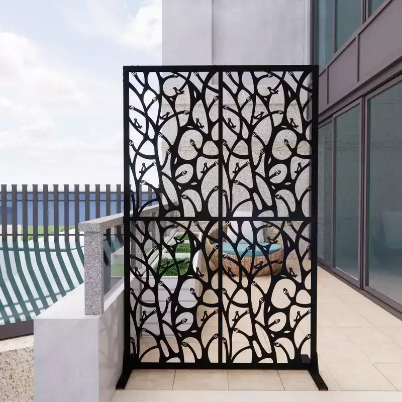 MAYEERTY 3.86Ft Black Bird Iron Privacy Screen, Freestanding Indoor Outdoor Divider