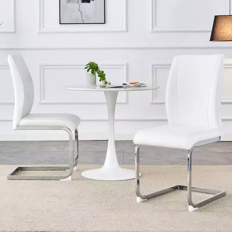 Okak Luxury Arch Dining Chairs Set of 2, Comfy Faux Leather High Resilience Kitchen Side Chairs with Silver Metal Legs for Office Bedroom