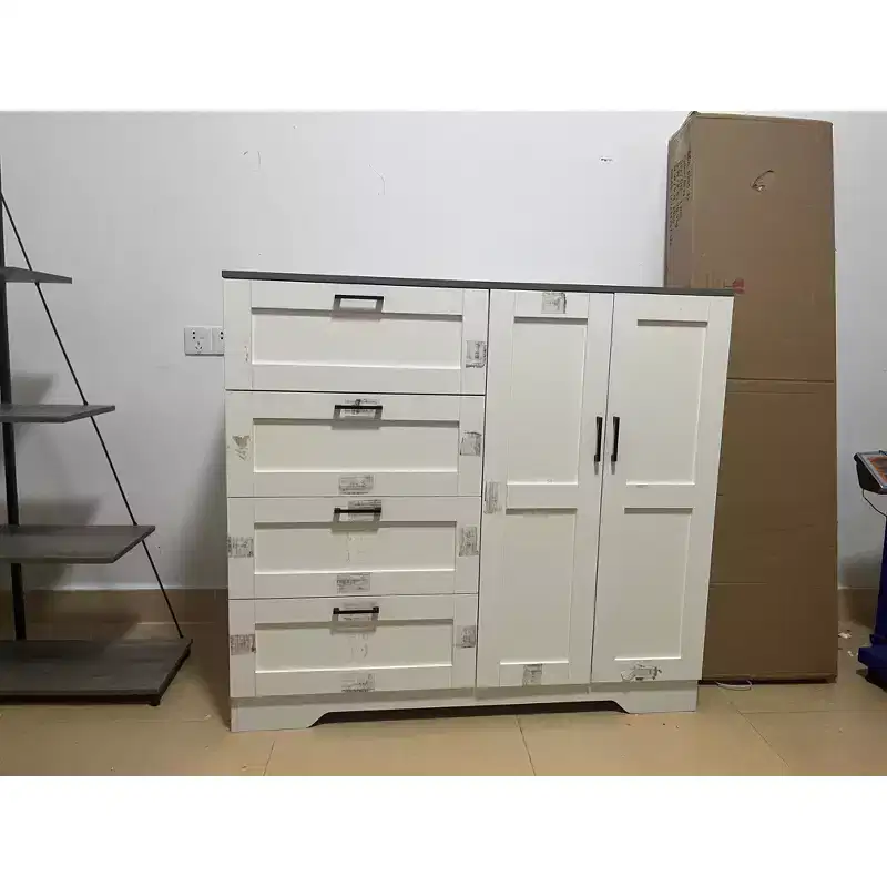 2-Door Wardrobe Dresser, Closet Armoire with 4 Drawers & Hanging Rod