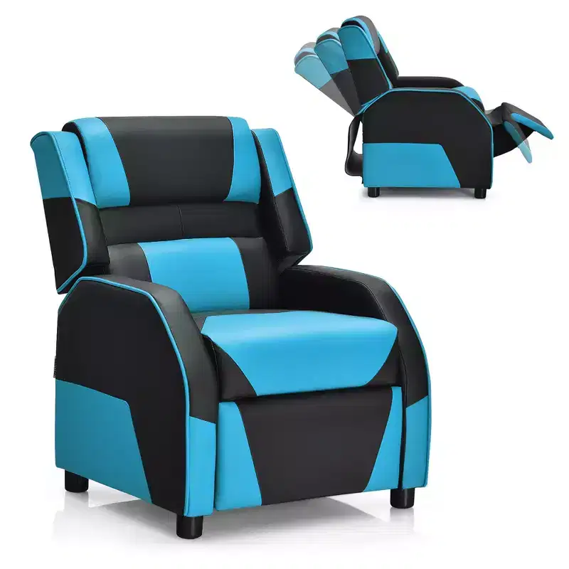 Costway Kids Youth Gaming Sofa Recliner w/Headrest & Footrest PU Leather Yellow\White\Blue\Pink