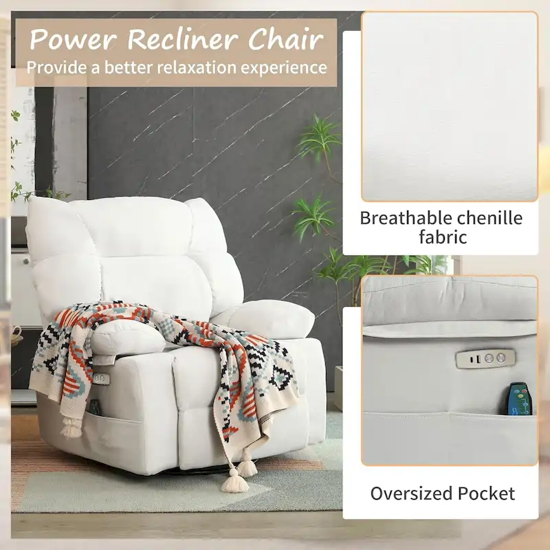 XINMICS Swivel Recliner Chair, Glider Rocking Power Recliner with Massage and Heated