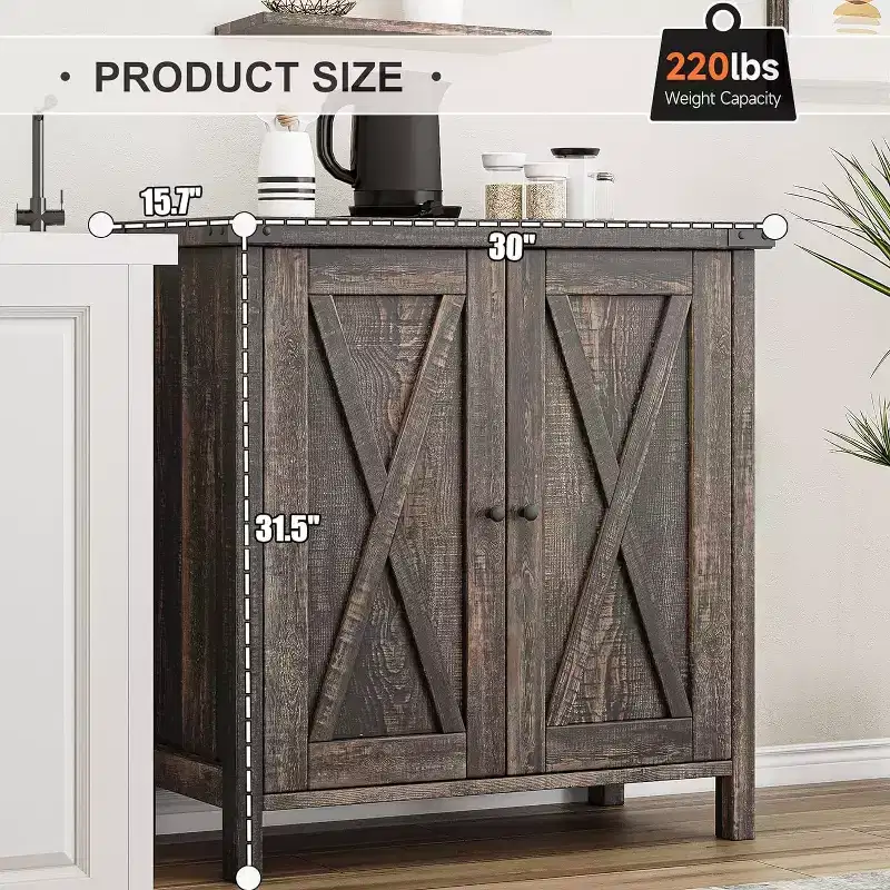 Small Farmhouse Sideboard Buffet Cabinet with 2 Doors and Adjustable Shelves, Accent Entryway Console Cabinets