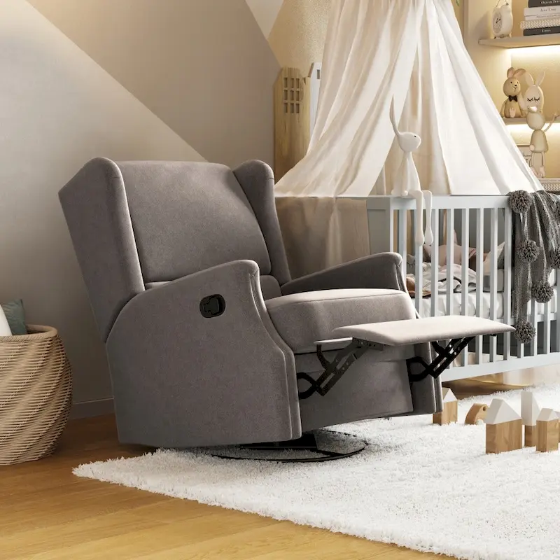 Wingback Manual Rocking Glider Recliner Chair with 360 Swivel