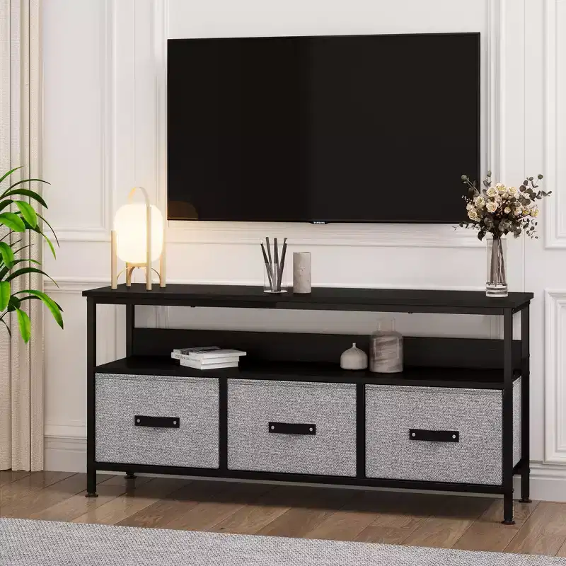 Entertainment Center with Storage, 55 Inch Small TV Stand with Drawers and Shelves, TV & Media Console Table Furniture for Living Room, Bedroom