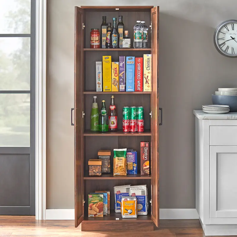 Modern Farmhouse Pantry Cabinet with Glass Doors – Freestanding Kitchen Storage Cupboard
