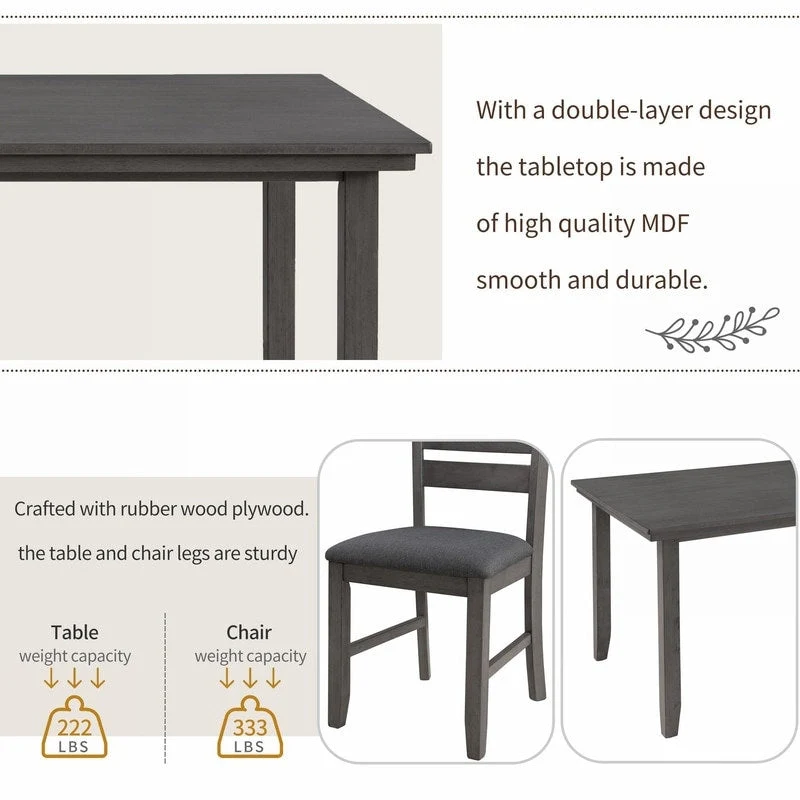 5-piece Farmhouse Dining Set Rectangular Table Chair