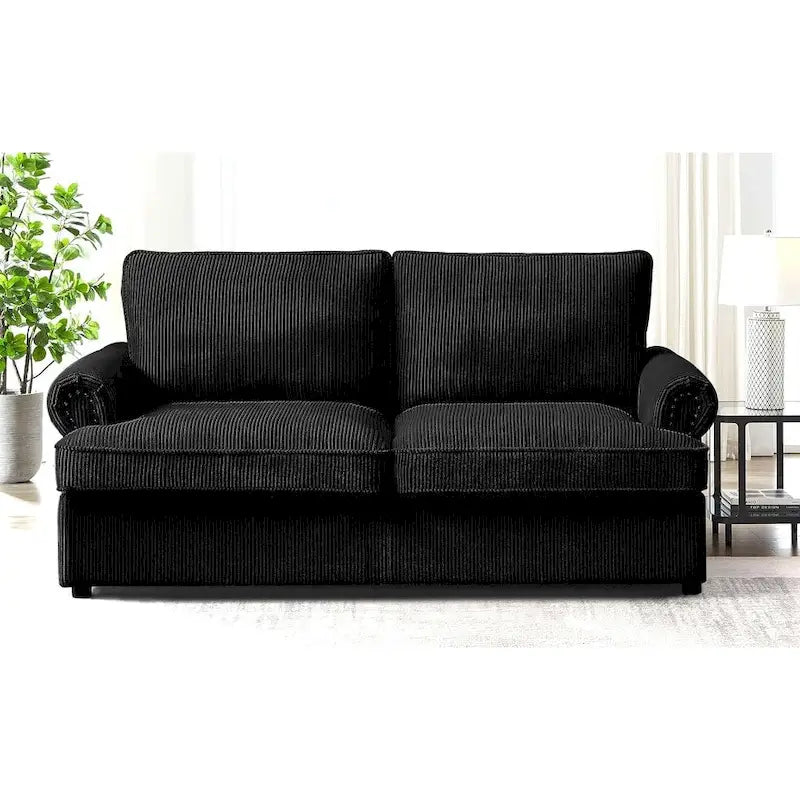76-Inch Corduroy Sofa Bed with Round Arms and Pull-Out Queen Mattress