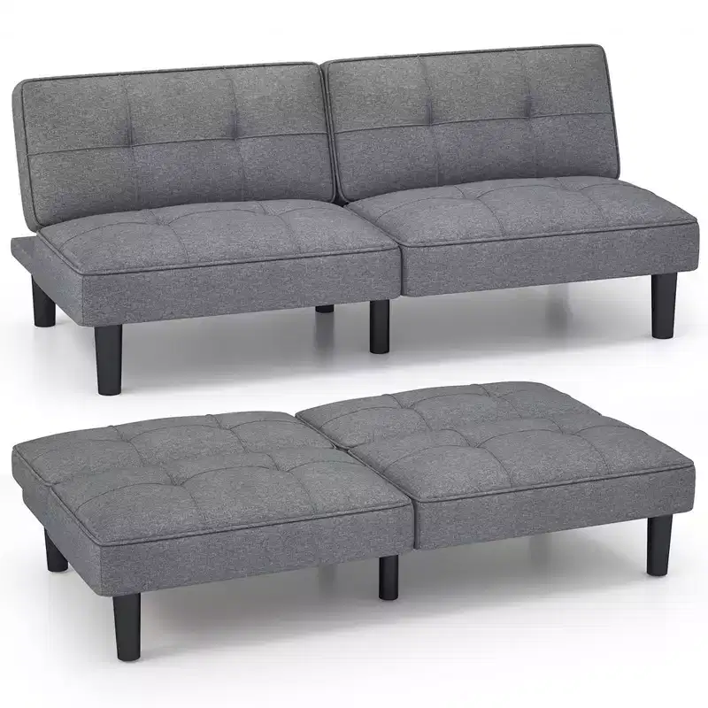 Costway Convertible Folding Futon Sofa Bed with 6-Position Adjustable Backrest Cushion