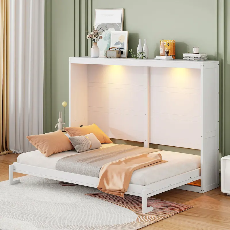 Queen Size Murphy Bed with Dual-Piston Mechanism, No Box Spring