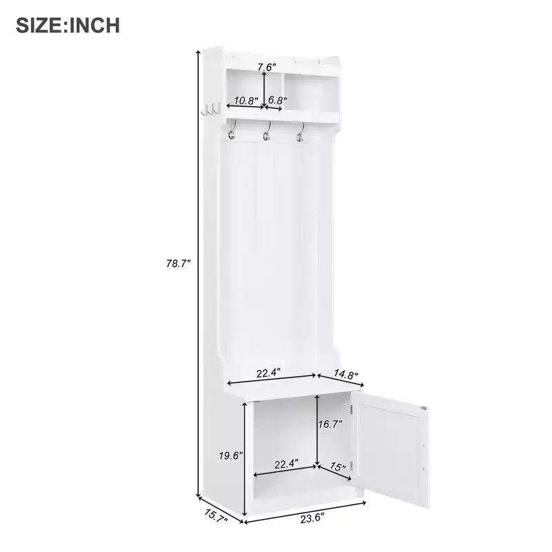 Shoe Storage Bench With Shelves Coat Hooks, Elegant Hall Tree With Wall Mounted Coat Rack, Entryway Organizer For Hallway, Foyer, Mudroom