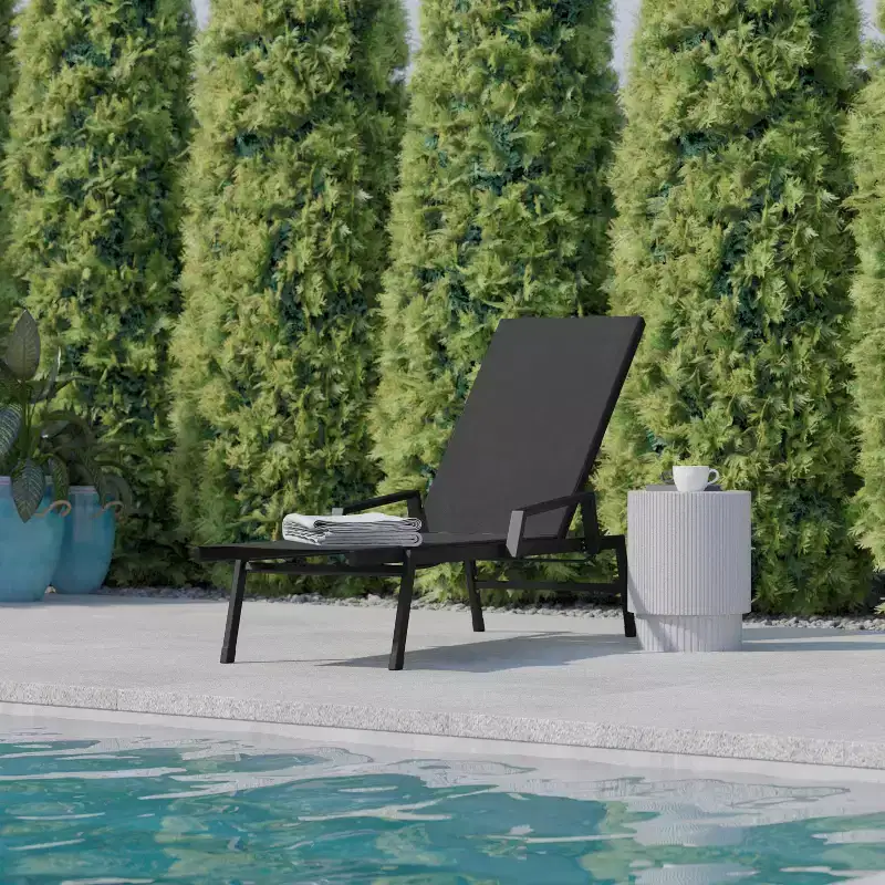 Flash Furniture Brazos Adjustable Chaise Lounge Chair with Arms, All-Weather Outdoor Five-Position Recliner