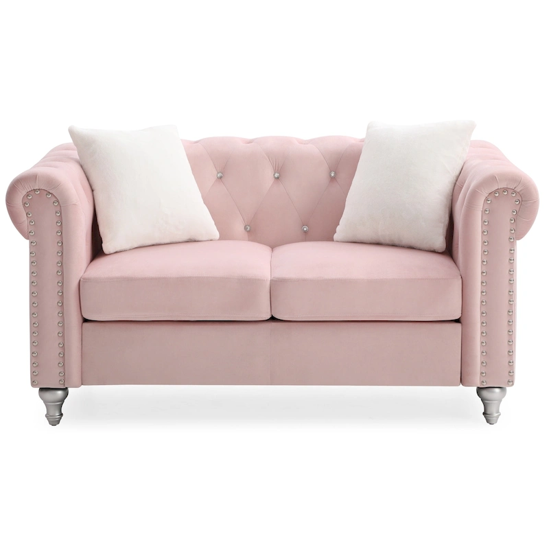 Raisa 60 in. Velvet 2-Seater Sofa With 2-Throw Pillow - 60L x 34W x 30H