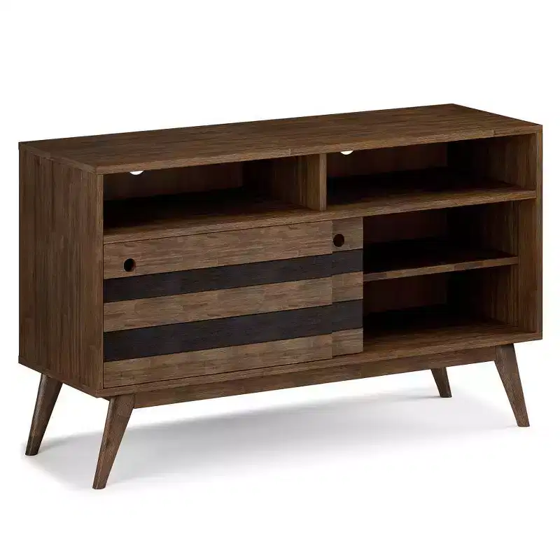 TV Stand for TVs up to 60" Rustic Natural Aged Brown -: Acacia Wood, Cable Management, Adjustable Shelves