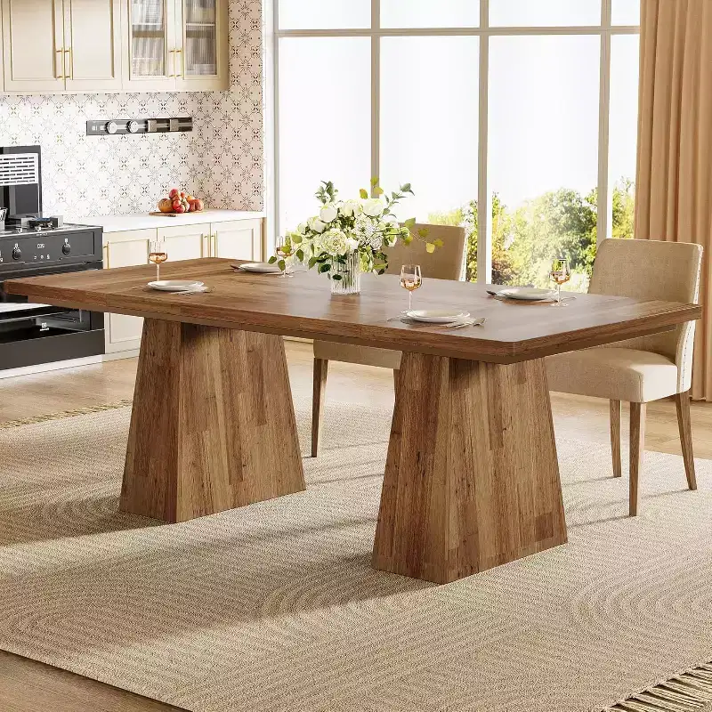 Lantine Dining Table for 4-6, 63Modern Kitchen Table with Sturdy Tapered Wood Legs, for Dining Room, Kitchen, Living Room