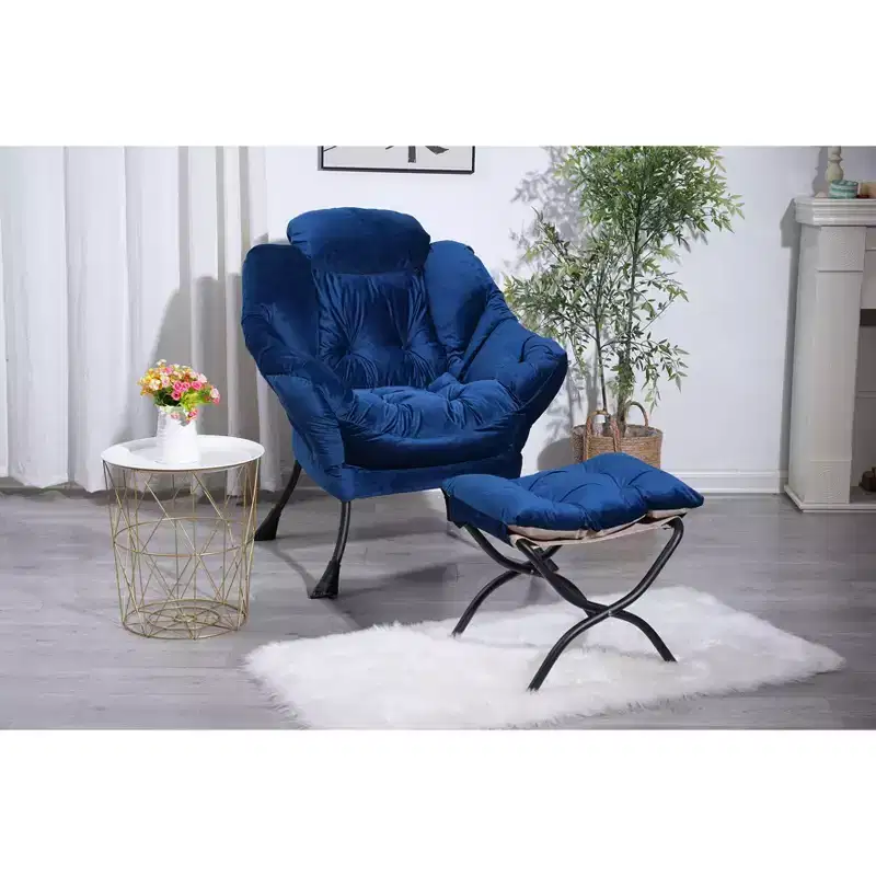 Okak Accent Chair Cotton Fabric Lazy Chair with Upholstered Side Pocket Armchair Leisure Sofa Chair with Steel Frame