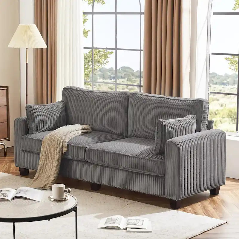Modern Corduroy 3 Seater Sofa, Polyester Rectangle Upholstered Sofa for Livingroom - 81W X 33D X 26H