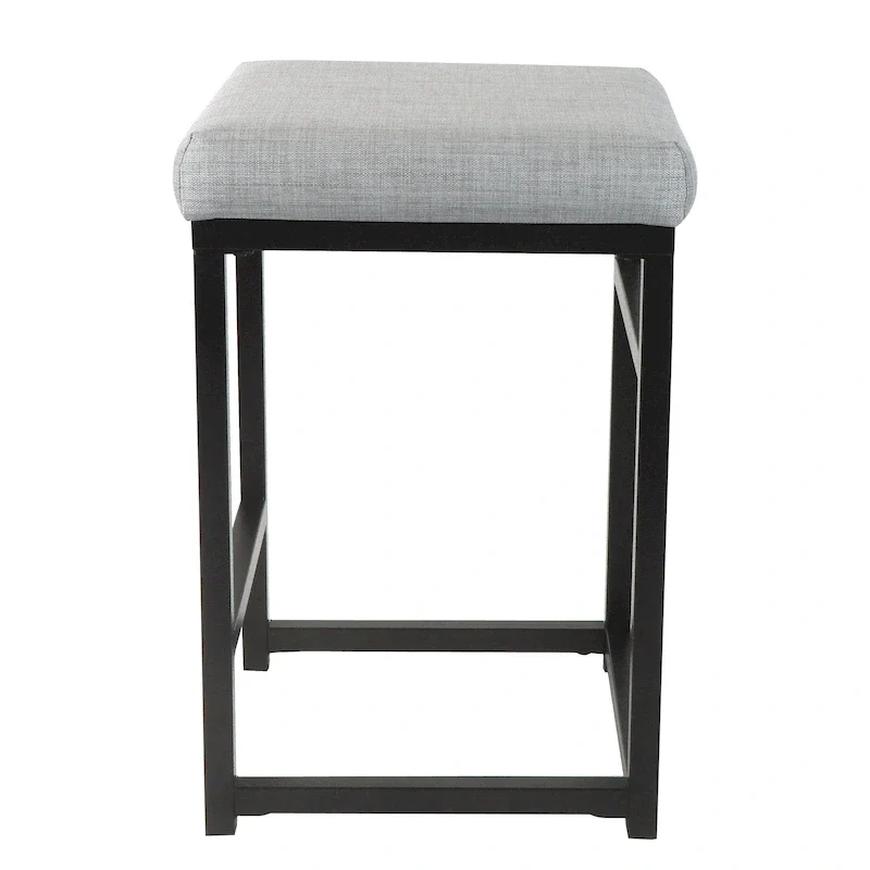 Backless Industrial Metal Counter Stool, 24in Seat Height, Textured Weave Fabric, Black Finish