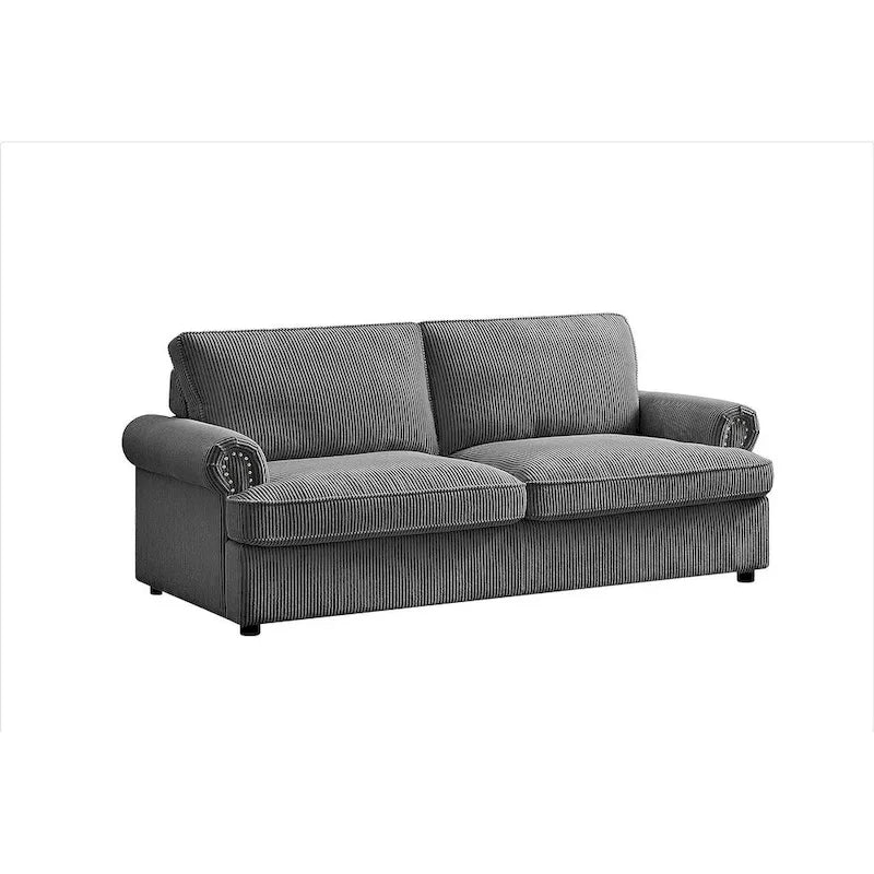76-Inch Corduroy Sofa Bed with Round Arms and Pull-Out Queen Mattress
