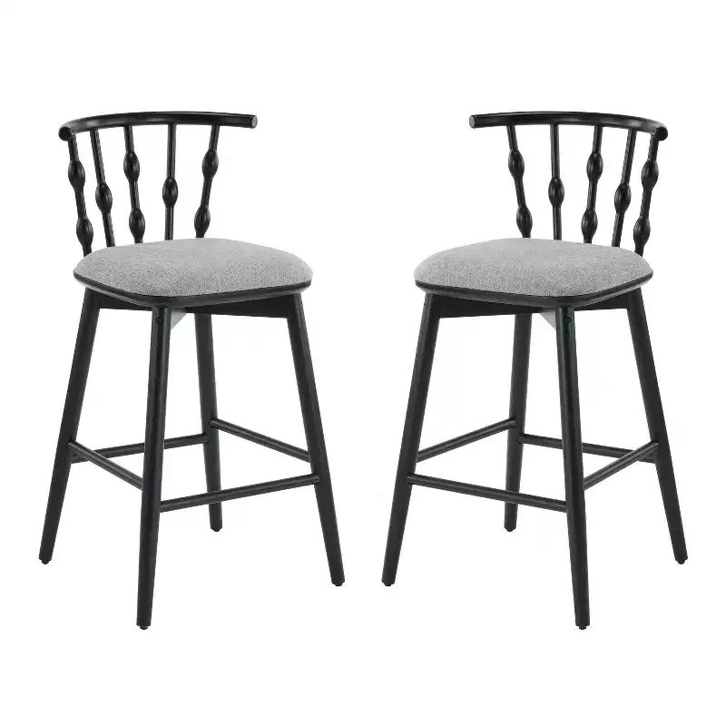 ModernLuxe Set of 2/4 Barstools, Mid-Century Spindle Back Counter Stools with Upholstered Seat, Modern Kitchen Island Stools