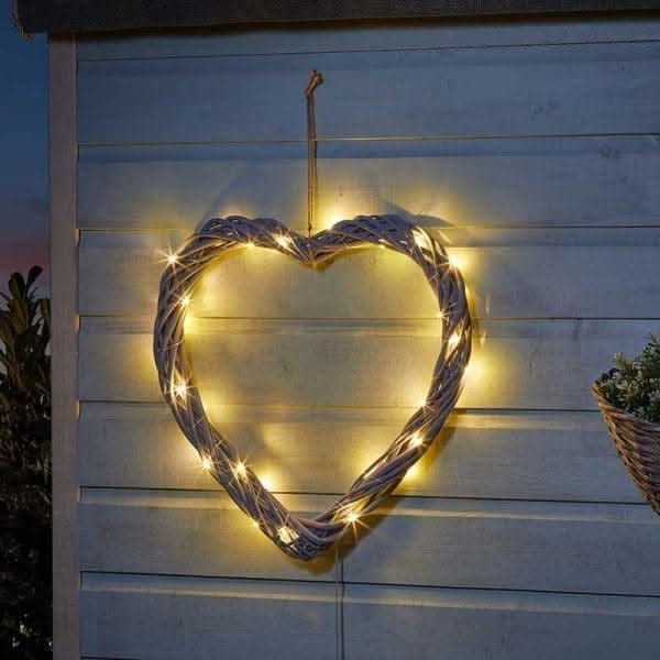 Solar LED Firefly Heart Ornament 40cm Woven Garden Light