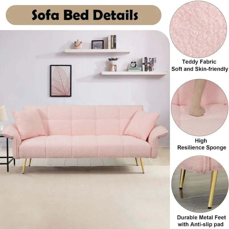 Modern 70-Inch Teddy Fleece Convertible Futon Sofa bed