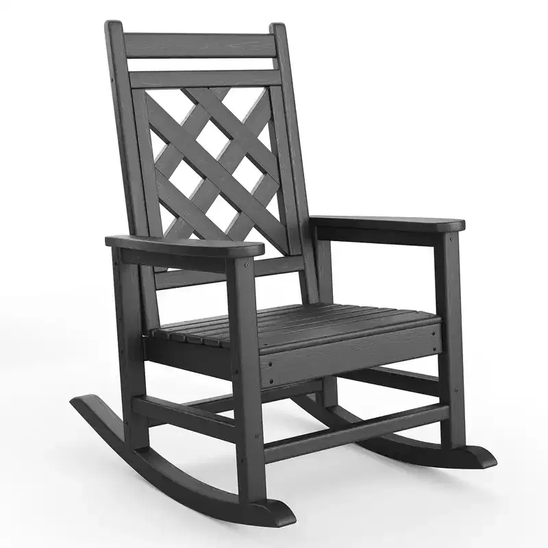 Outdoor Adirondack Rocking Chair - All-Weather HDPE Porch Rocker with High Back, Outdoor Fire Pit Chair for Garden, Lawn, Yard, Patio, Backyard