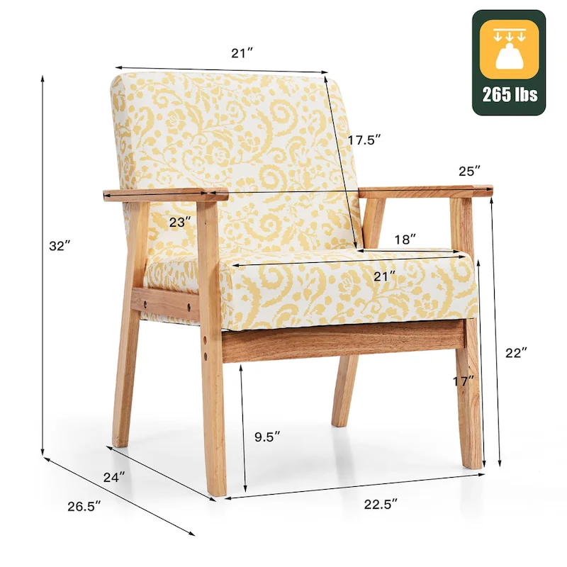 Gymax 2PCS Accent Armchair Upholstered Chair Home Office w/ Wooden - 25 x 26.5 x 32
