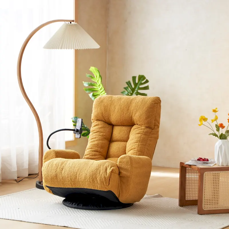 Upholstered 360 Swivel Manual Leisure Recliner with Mobile Phone Holder, Adjustable Headrest and Backrest