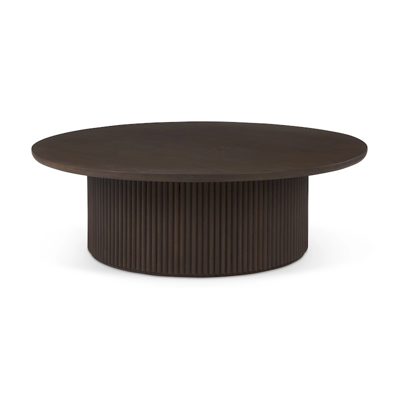 Terra 48L x 48W x 15H Dark Brown Wood Round Fluted Coffee Table