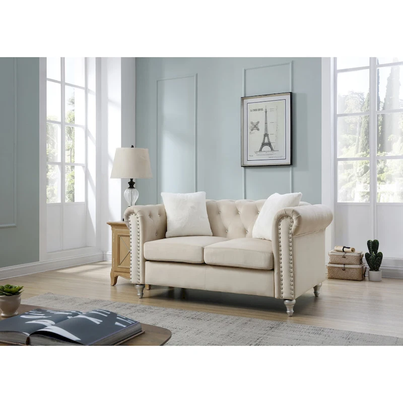 Raisa 60 in. Velvet 2-Seater Sofa With 2-Throw Pillow - 60L x 34W x 30H
