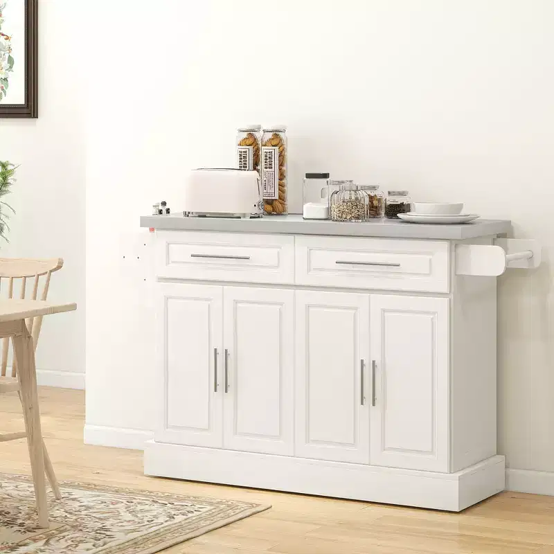 HOMCOM Rolling Kitchen Cart on Wheels, Portable Kitchen Cart with Stainless Steel Top, 2 Drawers, Spice, Knife and Towel Rack