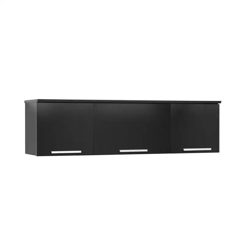 Wall Mounted Hutch Black: Laminated Storage, Self-Closing Hinges, Nickel Handles